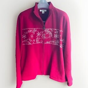 Ugly Christmas Sweater Snowflake Full Zip Red Pullover Holiday Winter L (14-16)